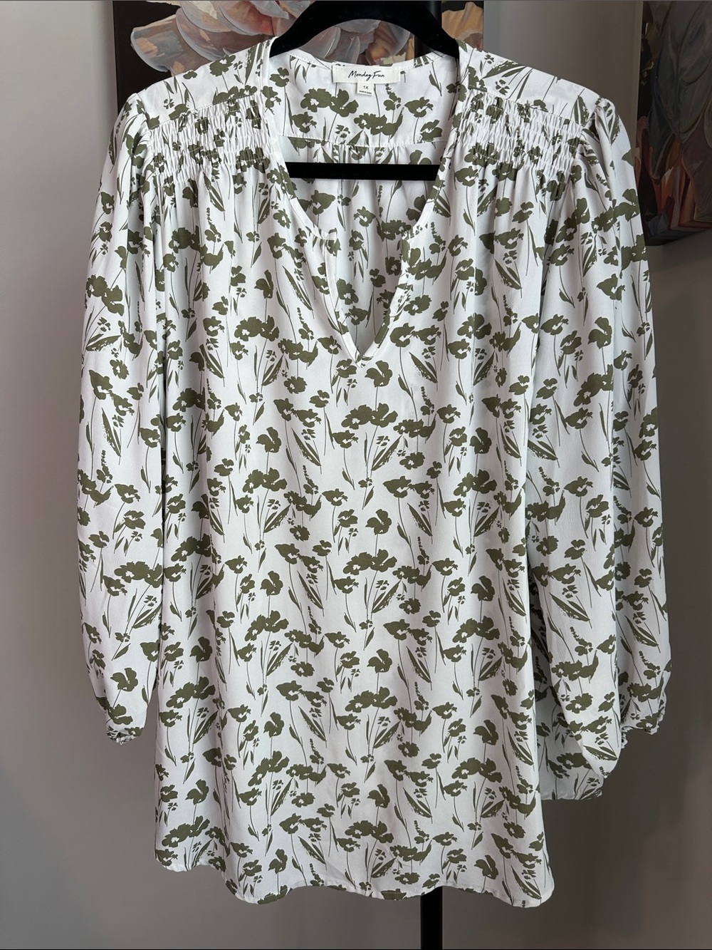 Monday Fox Olive & White Smocked V-Neck Tunic